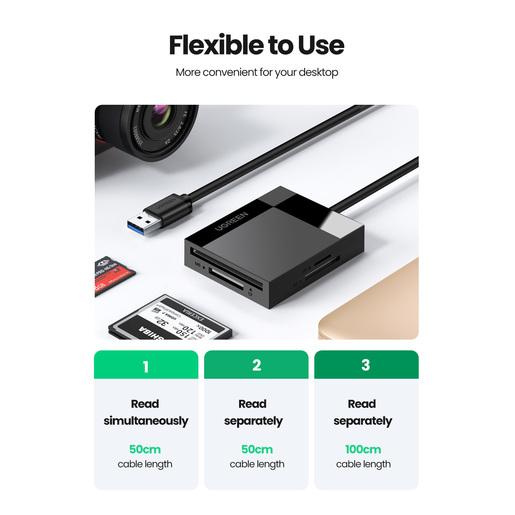 Кардридер UGREEN CR125 30333 USB 3.0 All-in-One Card Reader. Длина 50 см. Цвет: серый