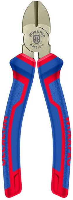 Бокорезы WorkPro WP231014 160мм материал: углеродистая сталь, кованая углеродистая сталь с покрытием Ni-Fe для долговечности, удобные двухкомпонентные рукоятки, обтекаемый дизайн с надежным захватом губок с насечкой и накаткой