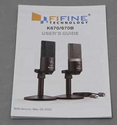 Микрофон для трансляций FIFINE K670B (Конденсаторный, проводной, Кардиоида, USB / разъем 3.5 мм для подключения наушников, кабель 1.9м)