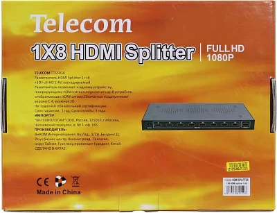 Разветвитель Telecom TTS5030 HDMI Splitter (1in - 8out) + б.п.