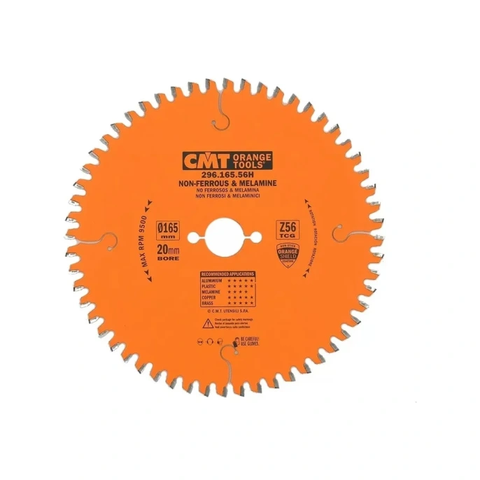 Диск пильный по цветным металлам и ПВХ 165x20x2.2/1.6 мм, -6°, TCG, Z=56 CMT 296.165.56H