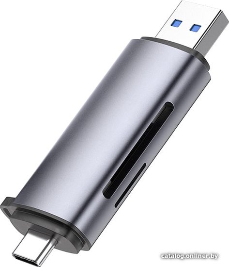 Карт-ридер Ugreen CM185 50706 переносной, поддержка: SD, SDHC, SDXC, microSD, microSDHC, microSDXC, MMCmicro, RS-MMC, порты USB, разъем подключения к устройству USB 3.2 Gen1 Type-A (5 Гбит/с)/USB 3.2 Gen1 Type-C (5 Гбит/с), цвет серебристый