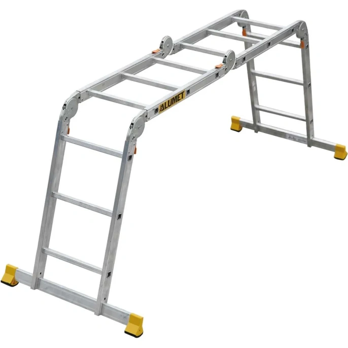 Лестница Алюмет шарнирная алюминиевая четырехсекционная профессиональная 4х3 ступеней. Серия Т4 Т433