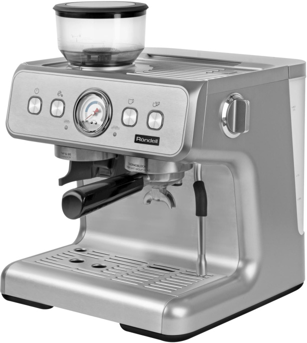 Кофемашина автоматическая Rondell RDE-1105,  15Бар,  с ручным капучинатором,  серебристый