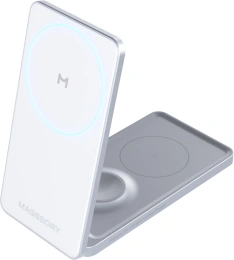 Беспроводное зарядное устройство Magssory Flip Silver WCH014s 3 в 1, 5V/3А, 9V/2А, 22 Вт, Qi, PD, QC, MagSafe