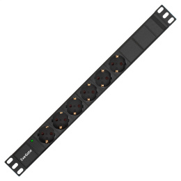 Блок розеток с кабелем с вилкой C14 ExeGate ServerPro PDU-19H604 Al-6S-C14-2.5CU (19", 1U, Алюминий, 6*EU/Тип F(Schuko), кабель с вилкой C14 VDE-250V-10A-3*1.0mm2, медь, 2.5 метра, индикатор питания, черный, RTL) EX280829RUS