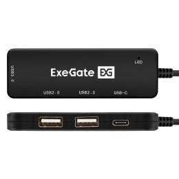 USB-Хаб концентратор 4-в-1 ExeGate DUB-211C кабель-адаптер USB3.0 Type-C -- 2xUSB2.0, 1xUSB3.0 5GB/s , Type-C DATA 480MB/s , Plug&Play, черный EX299789RUS
