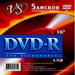 Диски VS DVD+R 4,7 GB 16x конверт/5 VSDVDPRK501 620465