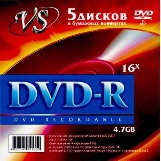 Диски VS DVD+R 4,7 GB 16x конверт/5 VSDVDPRK501 620465