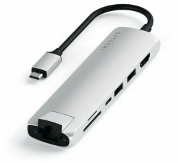 Док-станция Satechi ST-UCSMA3S Type-C Slim Multiport with Ethernet Adapter 2xUSB 3.0, USB Type-C, HDMI, RJ-45, SD, micro-SD , Серебристый