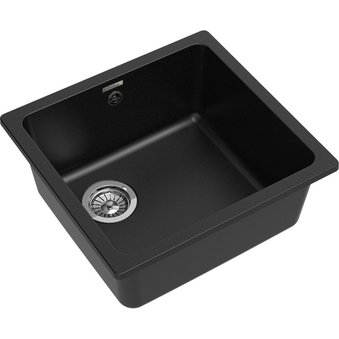 Кухонная мойка RIVELATO RIVELATO Мойка BERKANA 45 1-чаш 485*455, монтаж: универсальный, материал: кварц, цвет: черный BK-45 nero