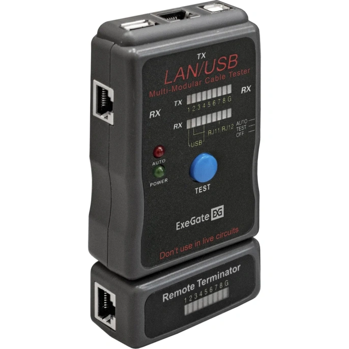 Сетевой тестер ExeGate EX-T5448 для RJ-45 RJ-11 RJ-12 USB 293160