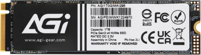 SSD накопитель AGI AI298 AGI1T0GIMAI298-CB 1ТБ, M.2 2280, PCIe 3.0 x4, NVMe, M.2, rtl