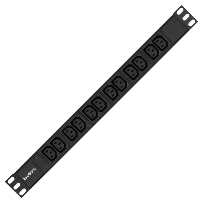 Блок розеток с разъемом подключения C20 ExeGate ServerPro PDU-19H007 Al-12C13-C20 (19", 1U, Алюминий, 12*IEC 320 C13, IEC 320 C20, индикатор питания, черный, RTL) EX280865RUS
