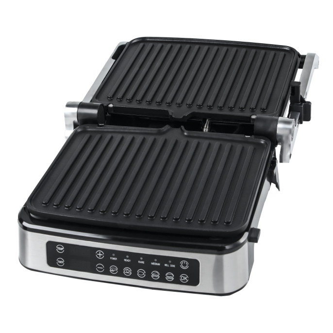 Электрический гриль RAGEX R782-900 с режимом барбекю, 2000 Вт, серебристый