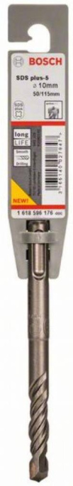 Бур Bosch SDS-plus-5 10х50х115мм (1.618.596.176) (для всех SDS plus перфораторов с режимом сверления, твердосплавный центрирующий наконечник с пазами, диаметр: 10 мм, рабочая длина: 50 мм, общая длина: 115 мм)