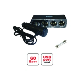 Разветвитель прикуривателя AVS CS313U 12/24 на 3 выхода+USB 43266