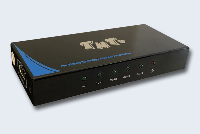 TNTV/TNT MMS-6084VSH Разветвитель,, HDMI 1.4, 1 4 устройства, макс.10м. до входа у-ва+10м. до экрана толщ.жил шнура 24AWG ,, без шнуров, DC 5V, max data rate 10.2 гбит/с;max pixel clock 340 МГц;3D;HDCP1.4;макс.разр.до 3840x2160 30Hz 4:4:4