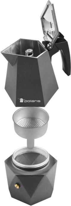 Кофеварка гейзерн. Polaris Kontur-4C алюминий серый [015182]