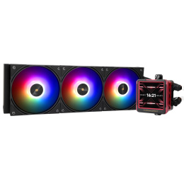 Водяное охлаждение для процессора/ Water Cooling System Thermalright Frozen Warframe 360 Ultra Black Argb 360mm, Black, ARGB/ Fans: 3x120mm, 70.84CFM, 22.1dBA, 2000RPM/ Pump height 60mm, 23dBA, 3000RPM, Rad thickness 27mm/ S: 1200, 1700, 1851, 2011, 2066