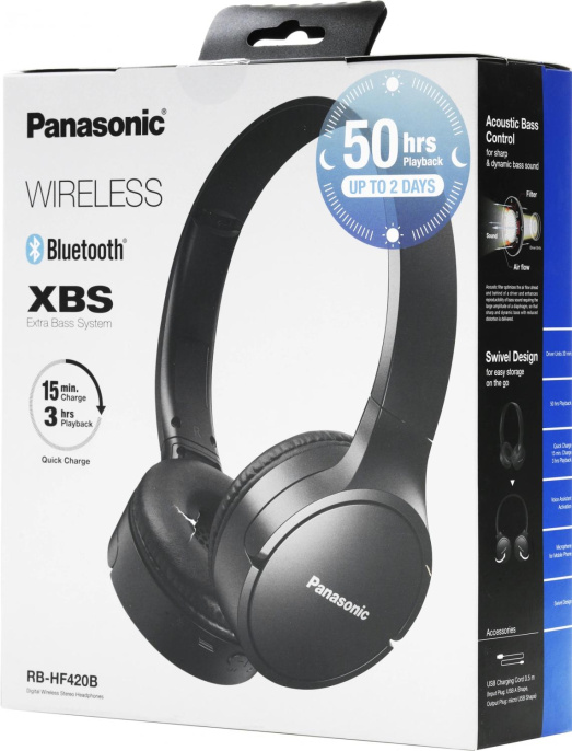 Наушники Panasonic RB-HF420BGEK, Bluetooth/USB, накладные, черный