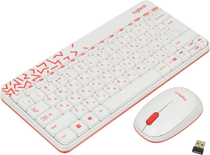 Клавиатура + мышь Logitech MK240 клав:белый/красный мышь:белый/красный USB беспроводная slim Multimedia 920-008160