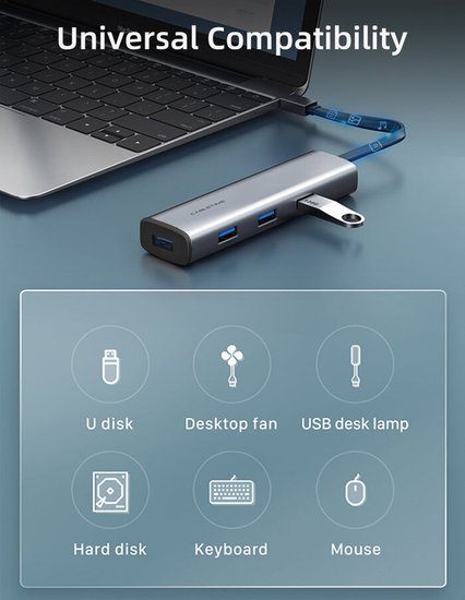 USB-Хаб CABLETIME CB21G (CT-HUBP4-AG) на USB3.0×4 4-в-1