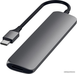 USB адаптер Satechi Slim Aluminum Type-C Multi-Port Adapter with Type-C Charging Port. Интерфейс USB-C. Порты USB Type-C, 2хUSB 3.0, 4K HDMI. Цвет серый космос. (ST-CMAM)