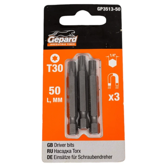 Бита магнитная Torx 3 шт, T30, 50 мм для шуруповерта Gepard GP3513-50