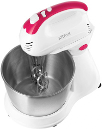 Миксер KitFort КТ-3485, с чашей,  белый и розовый