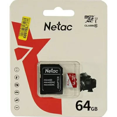 Карта памяти Netac NT02P500ECO-064G-R microSDXC Memory Card 64Gb UHS-I U1 Class10 + microSD-- SD Adapter