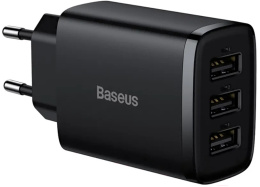 Сетевое зарядное устройство Baseus CCXJ020101 Compact Charger 3U 17W (модель CCCP17UE) Black (компактное, 3xUSB, 17Вт)