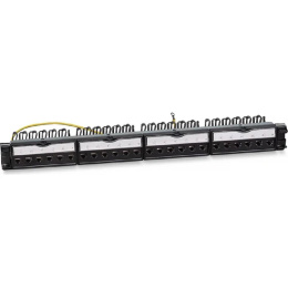 Cabeus PL-24-KJ-RJ45-Cat.6a-SH-180T Патч-панель 19" (1U), 24 порта RJ-45, категория 6a, полностью экранированная, с задним кабельным организатором, безинструментный монтаж