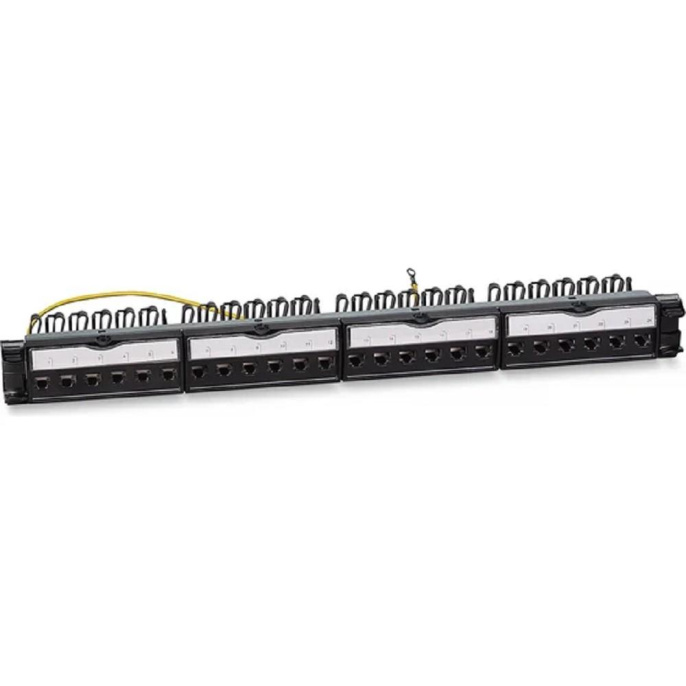 Cabeus PL-24-KJ-RJ45-Cat.6a-SH-180T Патч-панель 19" (1U), 24 порта RJ-45, категория 6a, полностью экранированная, с задним кабельным организатором, безинструментный монтаж
