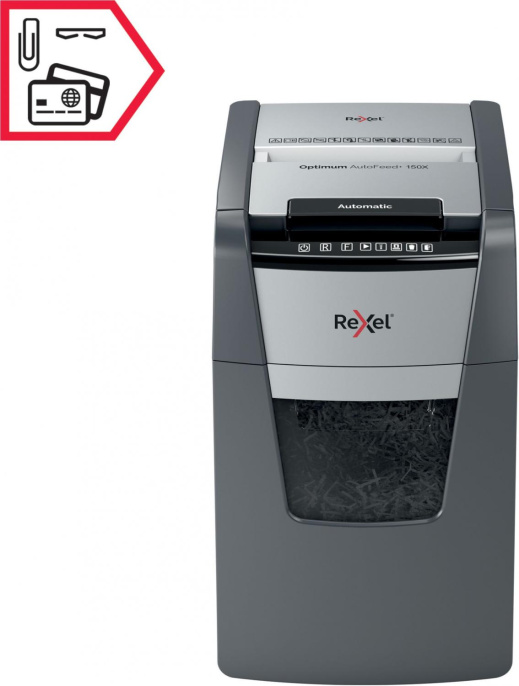 Уничтожитель бумаг Rexel Optimum AutoFeed 150X, с автоподачей, P-4, 4х28 мм, 150 лист. одновременно, 44л [2020150xeu]