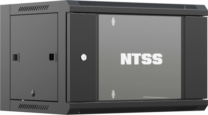 Шкаф коммутационный NTSS NTSS-W6U6045GS-BL настенный 6U 570x450мм пер.дв.стекл 60кг черный 350мм 18кг 220град. 370мм IP20 сталь