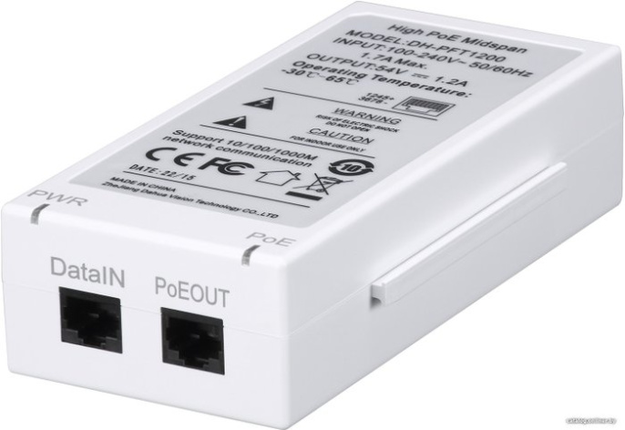 Инжектор PoE Dahua DH-PFT1200 10/100/1000BASE-T 60Вт 100-240В(АС)