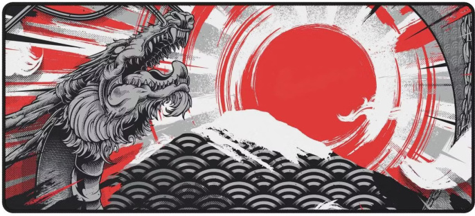 Коврик для мыши Red Square Akari XXL RSQ-40043 900х400х4 мм, для лазерных и оптических мышей, серый, красный, рисунок дракон