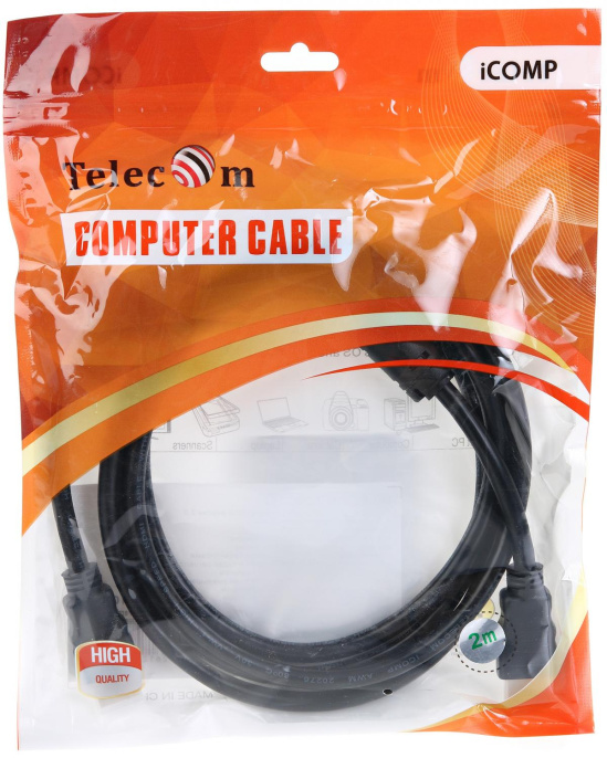 Кабель HDMI-19M --- HDMI-19M ver 2.0+3D/Ethernet,2 фильтра 2m Telecom TCG200F-2M