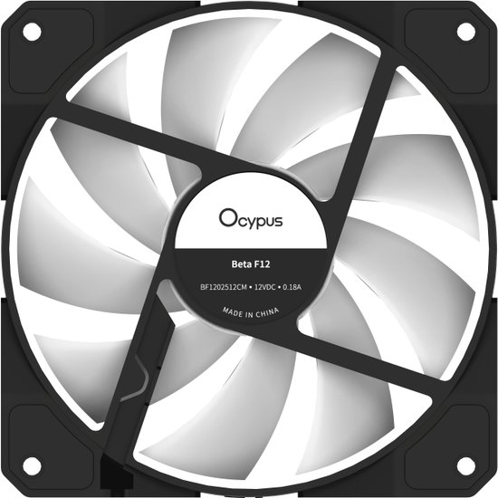 Вентилятор для корпуса Ocypus Beta F12 BK ARGB REVERSE BLADE Beta-F12-BK1AM01X-GL крепление на винтах, гидравлический подшипник, 1600об/мин, 56.5CFM, 29dB A , PWM, ARGB, 120х120х25мм, 120г