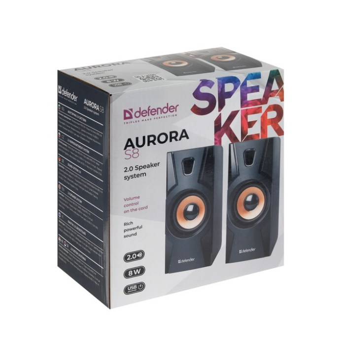 Колонки 2.0 Defender Aurora S8 черный, 8 Вт, питание от USB 65408