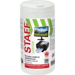 Универсальные влажные салфетки STAFF EVERYDAY для экранов всех типов и пластика, 13х15 см, туба 100 шт, 511518