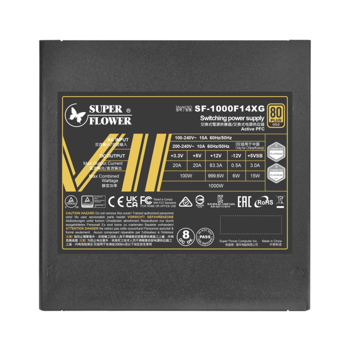 Блок питания 1000 Ватт/ Power Supply Super Flower Leadex VII, 1000W, ATX 3.0, 140mm, 12xSATA, 4xPCI-E 6+2 , 1x12VHPWR, APFC, 80+ GOLD, Full Modular SF-1000F14XG