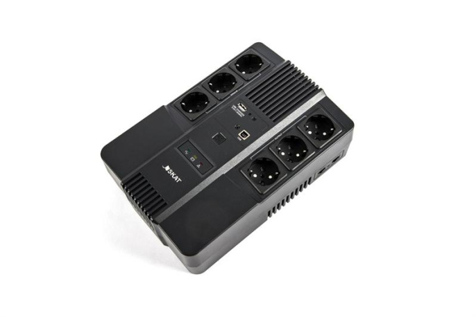 ИБП Бастион SKAT-UPS 600 AI {Line-interactive, 600/360Вт, USB/RJ-45, АКБ 1х 7Ач, сверху ЕВРО 3+3, МПТ} 8998