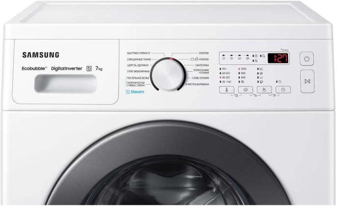Стиральная машина Samsung WW70AG4S21VELD, с фронтальной загрузкой, 7кг, 1200об/мин, с паром, инверторная