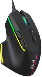 Мышь HAFF Mystery MS-GM110WR беспроводная: радио+BT, 8 клавиш, RGB-подсветка, сенсор IC202, DPI: 800-3200, аккумулятор 500mAh, кабель 1.6 м плетеный Type-C, цвет: черный