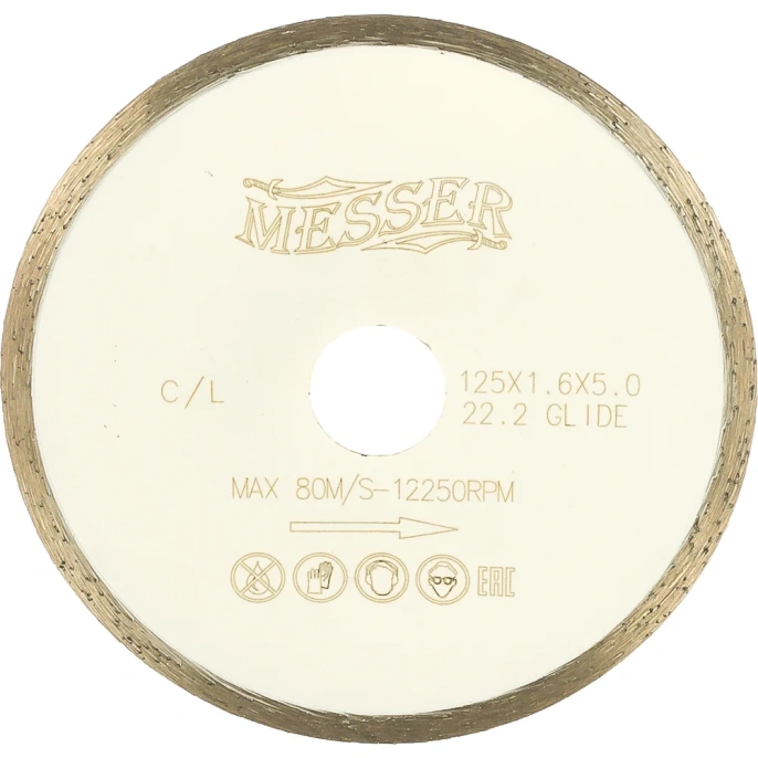 Диск алмазный сплошная кромка C/L по керамической плитке (125х22.2 мм) MESSER 01-21-125