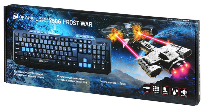 Клавиатура Oklick 750G FROST WAR, проводная, USB, мембранная, черный [337452]
