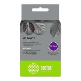Картридж Cactus CS-TZE611, TZe-611, 6мм,  черный шрифт, желтый фон,  8м ( CS-TZE611