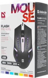 Мышь проводная DEFENDER Flash (Вспышка) MB-600L черный (USB, 1200dpi, 4but) (52600)